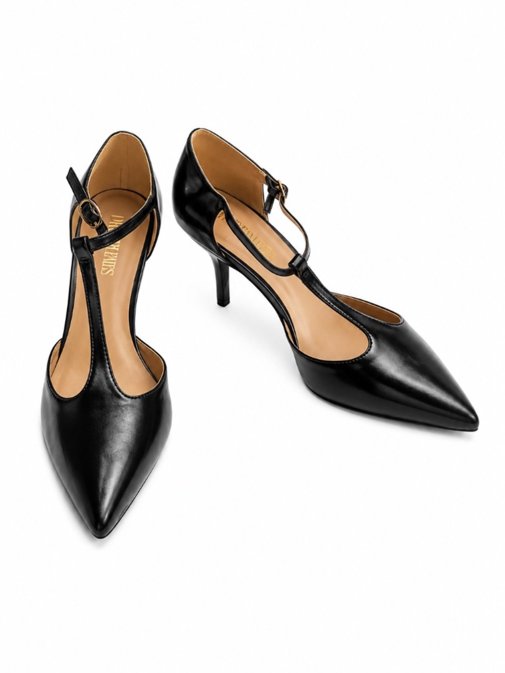 Dream Pairs Women's Black T-Strap Pointed Toe Heel Pumps, 9.5 - Picture 6 of 7